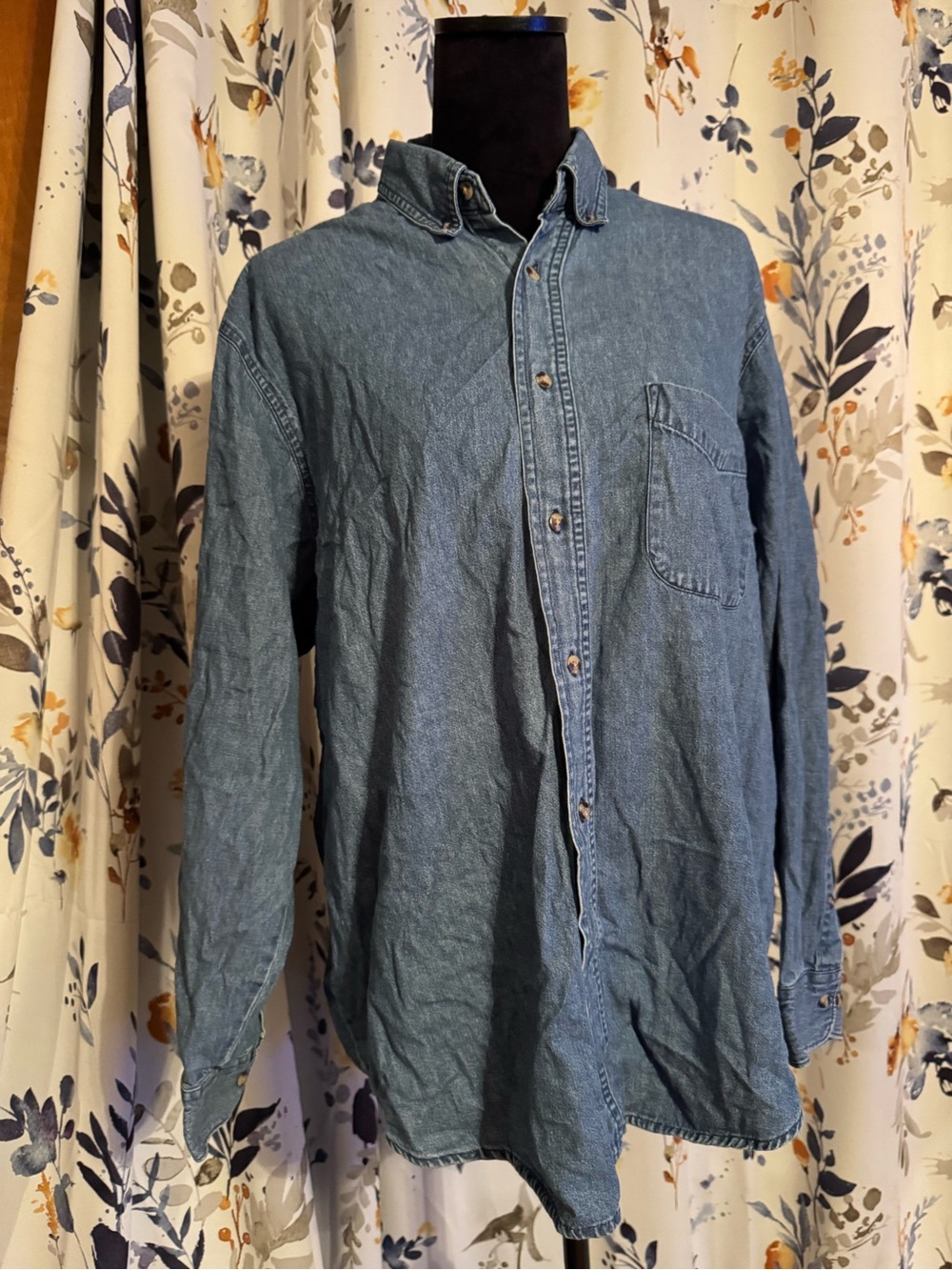 Men's Denim Button Up Shirt - Blue Jerzees Size Large B12